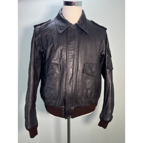 Vintage Flight Jacket American Express Mens 46 Dark Brown Bomber 90s - Picture 1 of 11